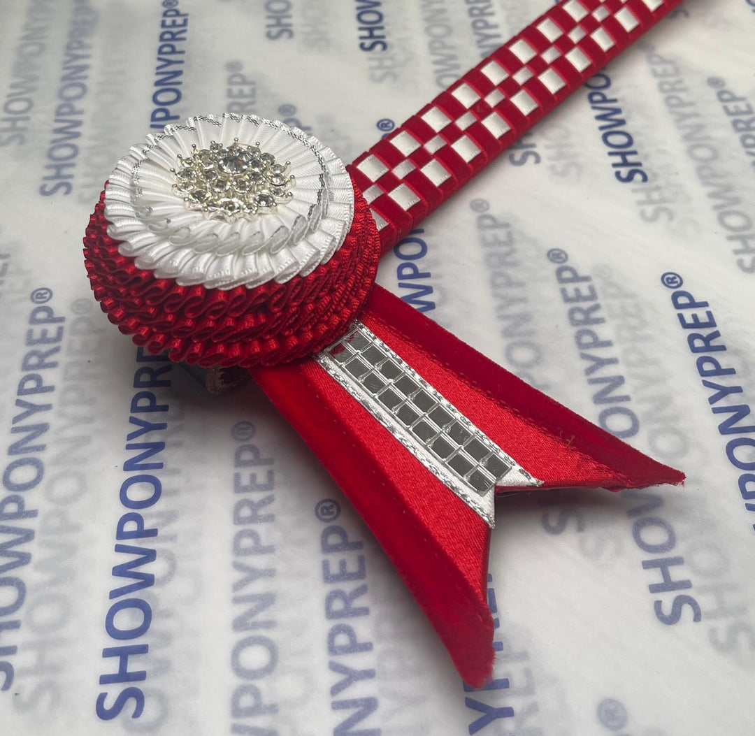 16" Red, white and silver Chequerboard Browband