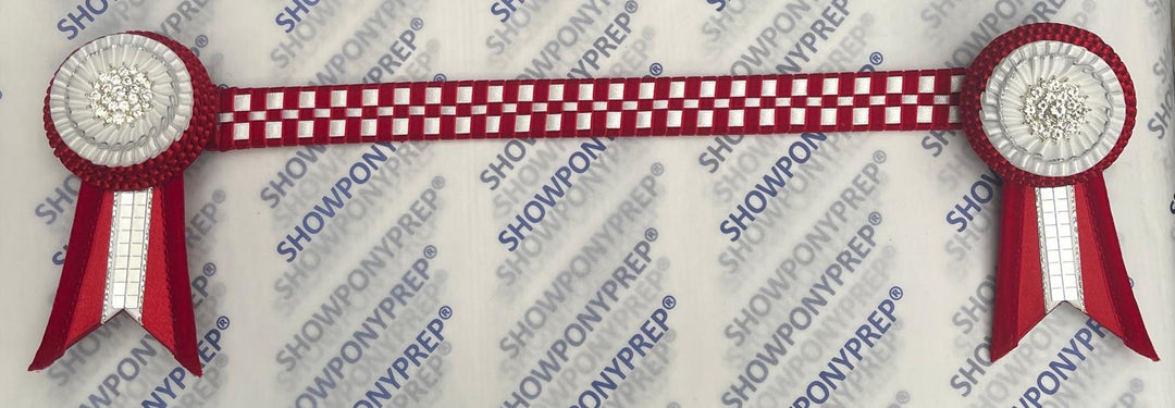 16" Red, white and silver Chequerboard Browband