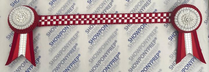 16" Red, white and silver Chequerboard Browband