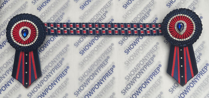 14" Navy, Red and silver Chequerboard Browband
