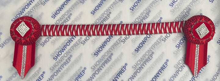 17" Red, white and silver Intricate design Browband