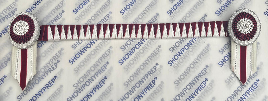 17" White, Burghundy & silver oval style browband