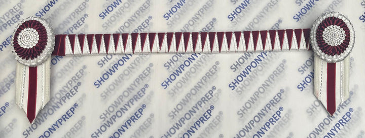 17" White, Burghundy & silver oval style browband