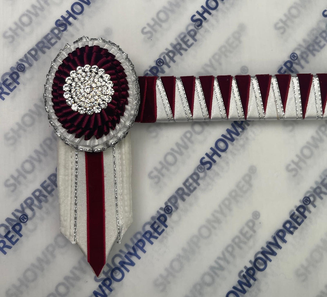 17" White, Burghundy & silver oval style browband