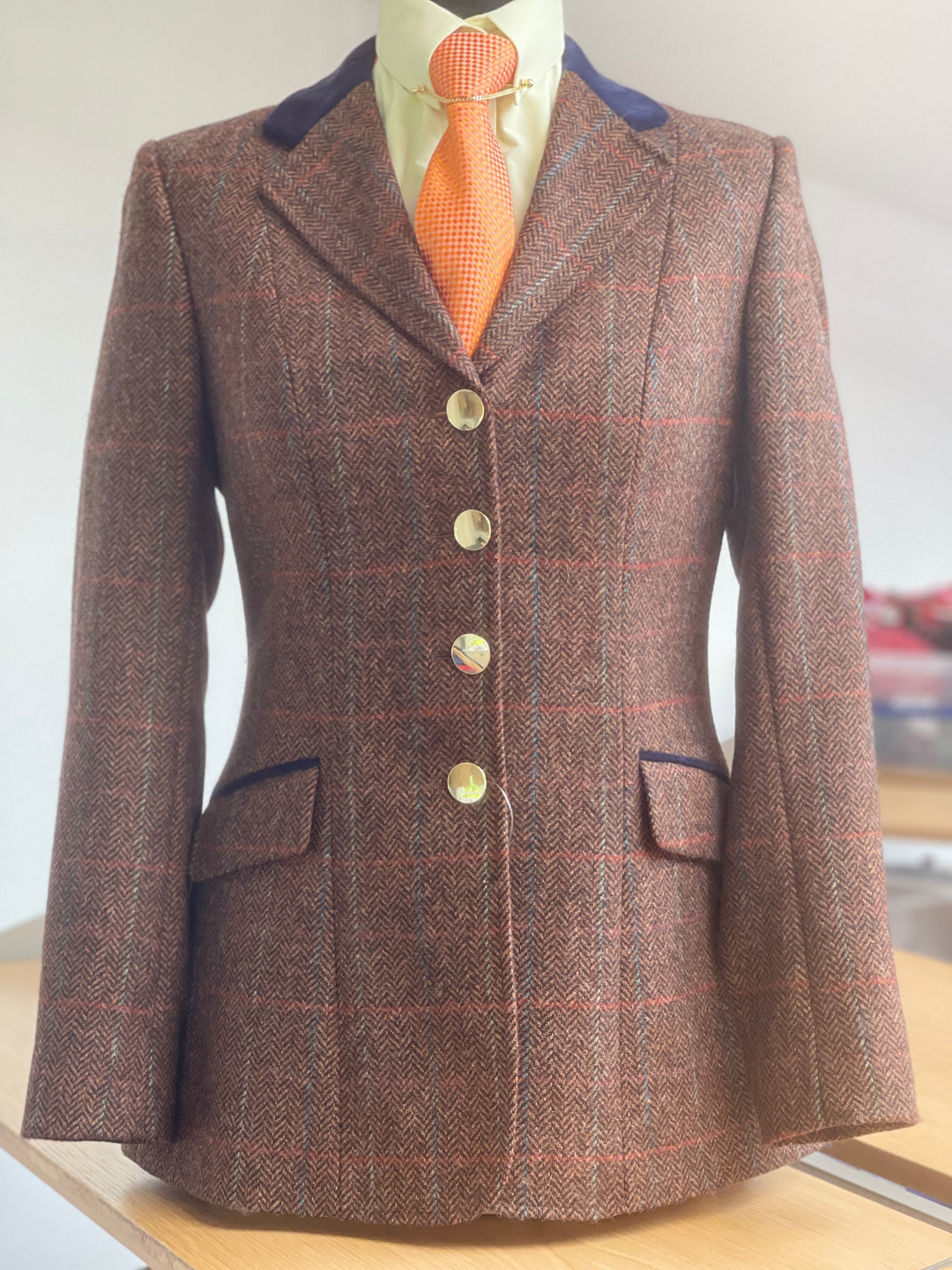 IN STOCK: Rustic red brown with red, royal blue and pale blue overcheck