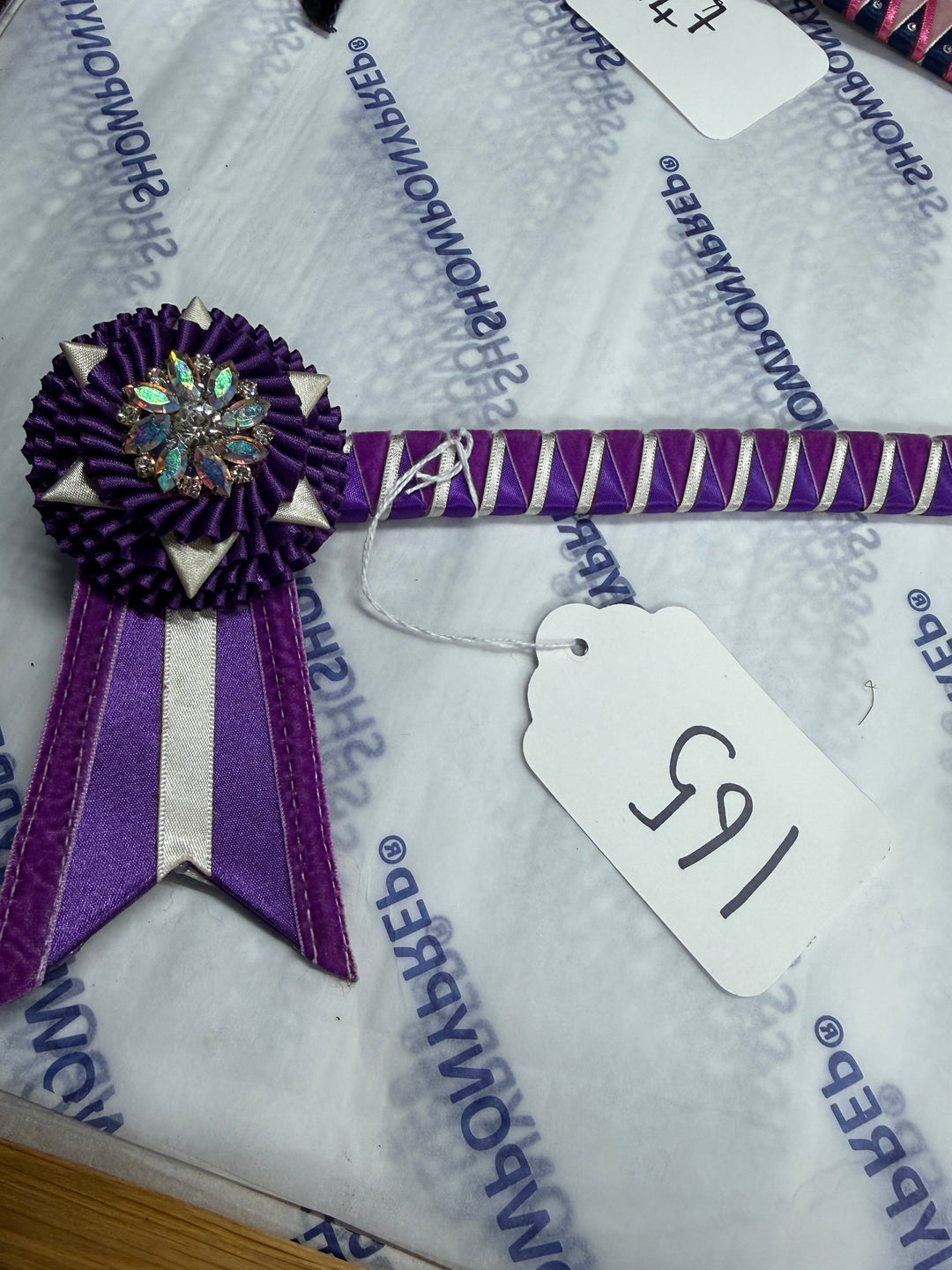 Lot 165 - Purple and cream with AB crystal sides - 14.5" Large pony/cob