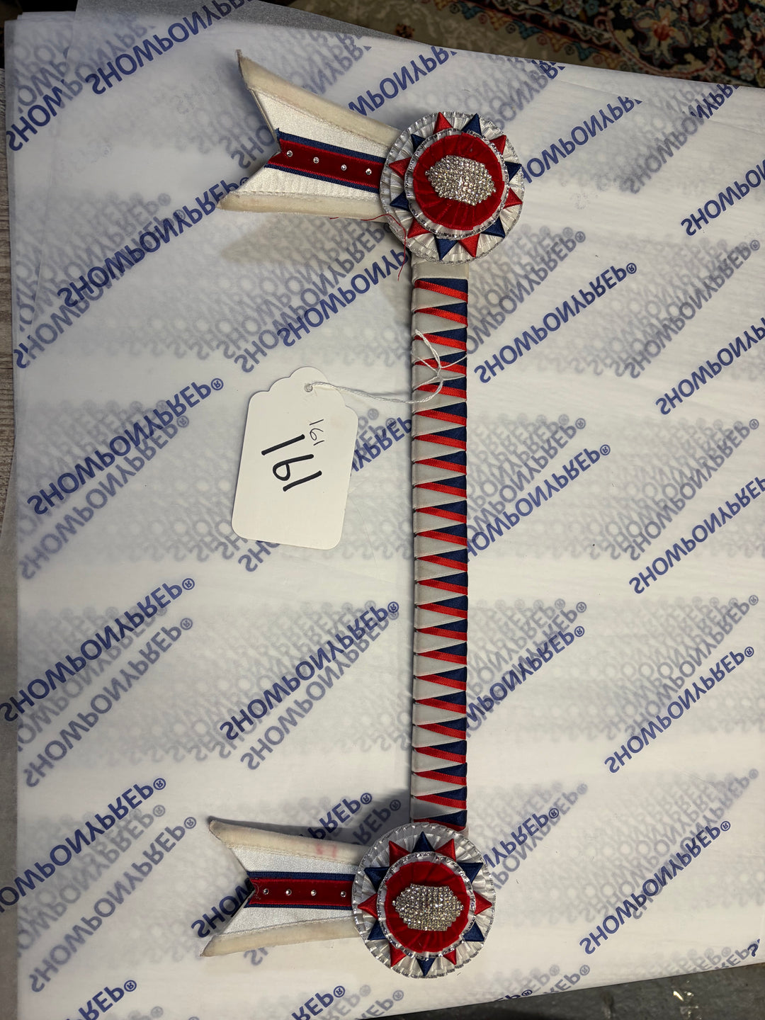 Lot 161 - White red and navy browband 14" large pony