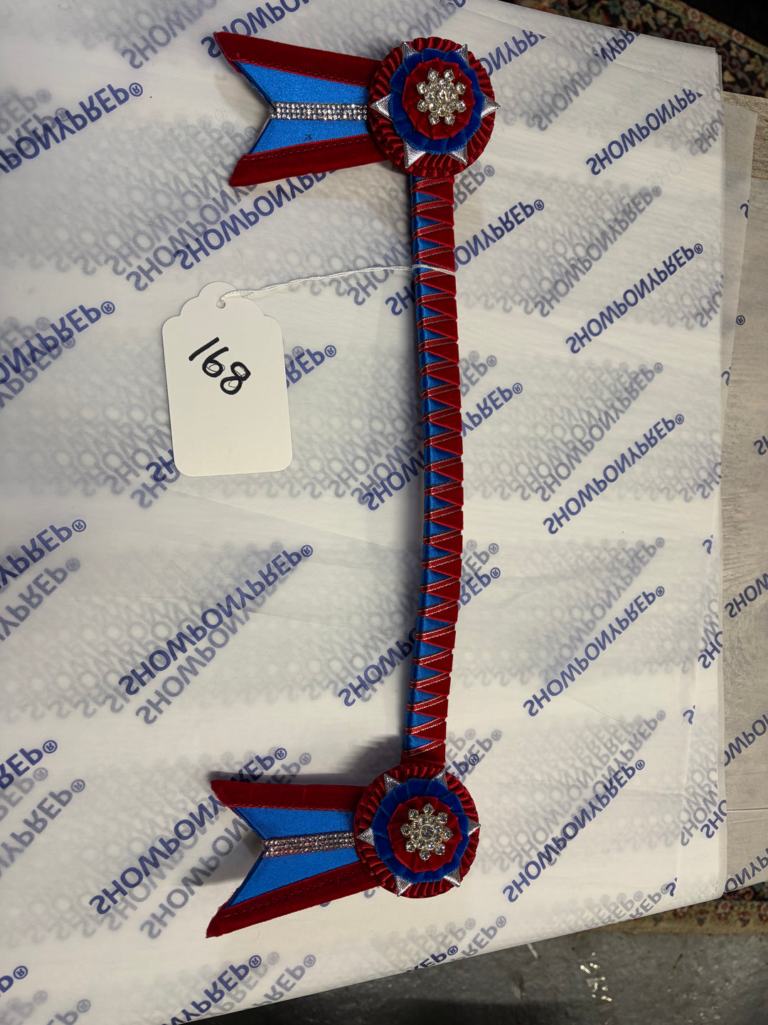 Lot 168 - Red royal blue & silver show pony browband- 14.5"