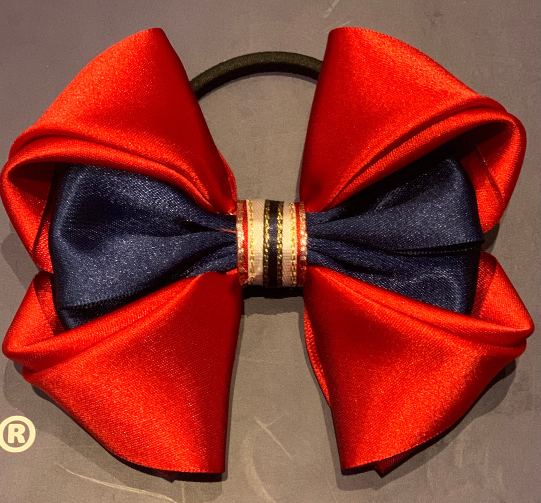 Luxury Bows: Rich red satin bows with Navy central design