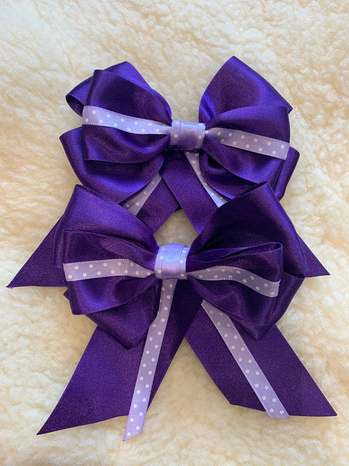 Luxury purple & pale purple polka dot 5” bow with tails