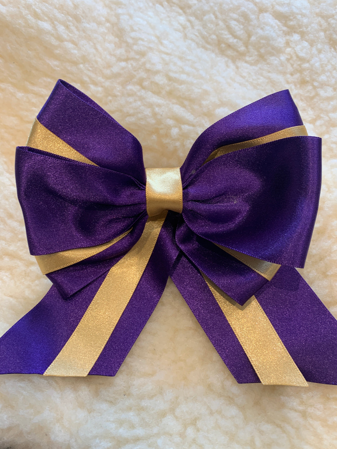 Hair bows in purple & gold (Junior rider or Ladies Leader Bow)